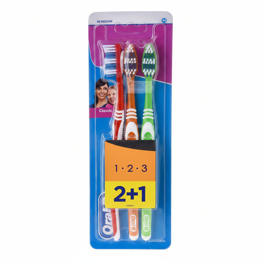 Oral-B toothbrushes in packaging with promotional text
