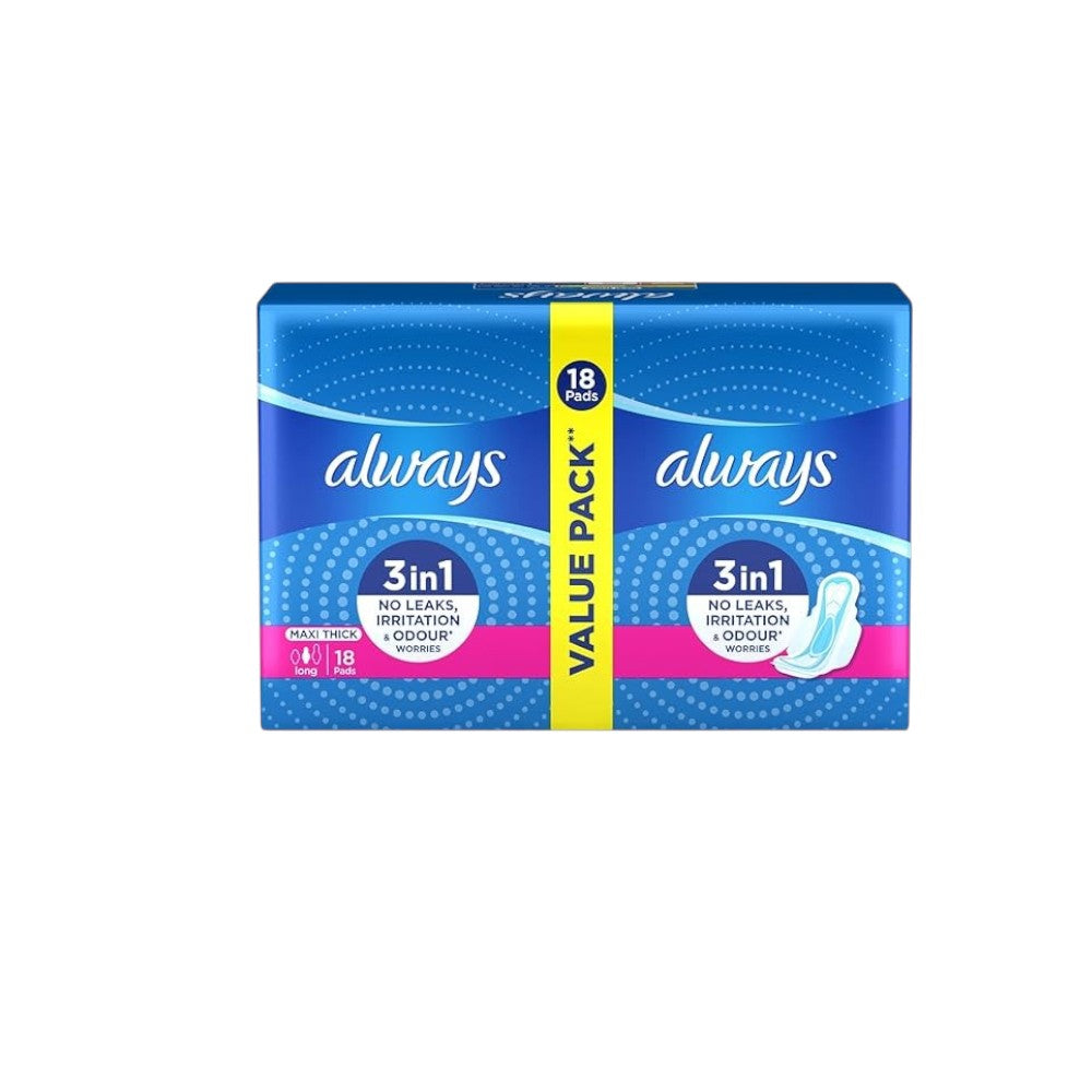 Always Maxi Thick Long Sanitary Pads with Wings – 18 Pads