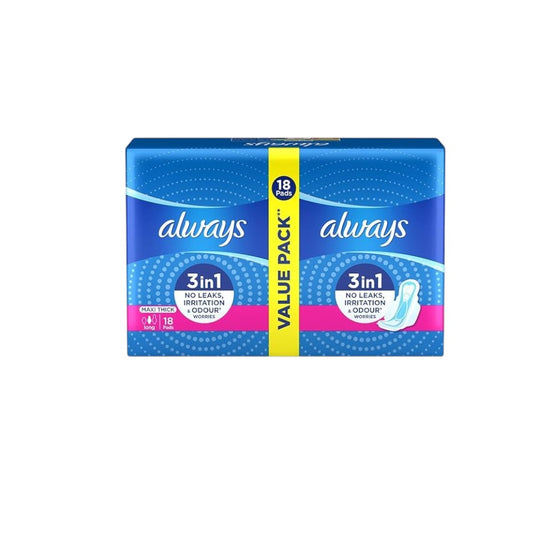 Always Maxi Thick Long Sanitary Pads with Wings – 18 Pads
