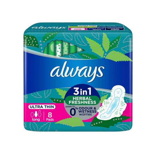 Always Ultra Thin Long Pads 3 in 1 Herbal Freshness – 8 Pads